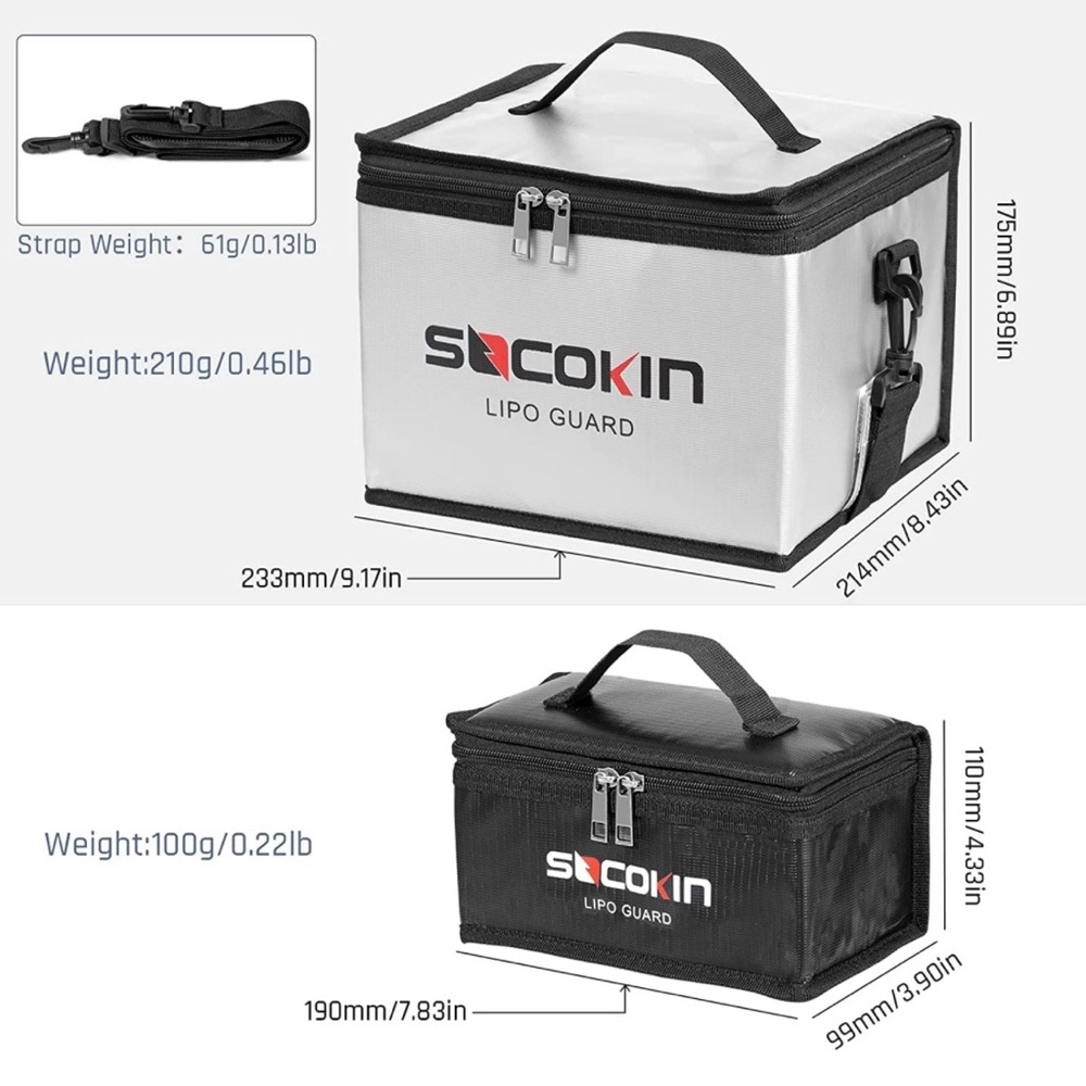 Socokin Lipo Battery Safe Bag Fire and Explosion Proof - 2 Pack (Large & Small) - Picture 2 of 5